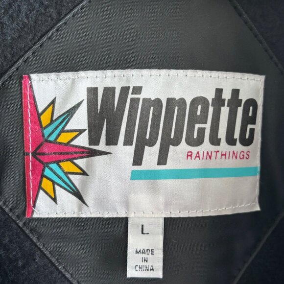 Vintage Wippette Rainthings Black Vinyl Lined Hooded Raincoat Size Large L Mens - Picture 6 of 8